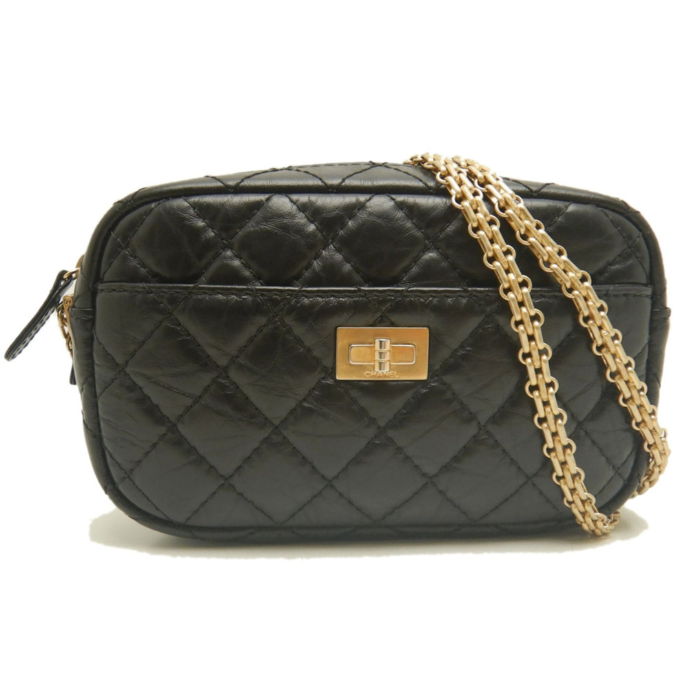 CHANEL 2.55 A91768 Shoulder Bag, Lambskin, Black, Women's 254163